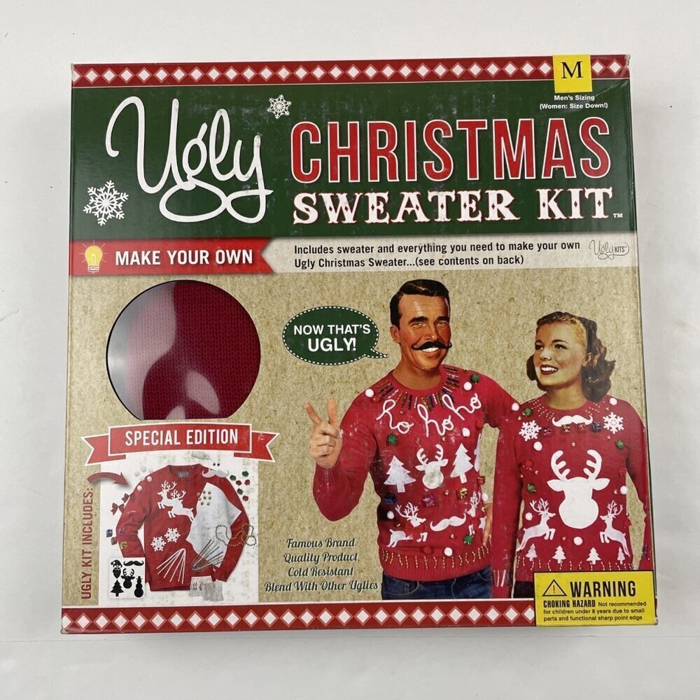 Ugly Christmas Sweater Kit Red Size M Boxed Special Edition Reindeer Jingle Bell